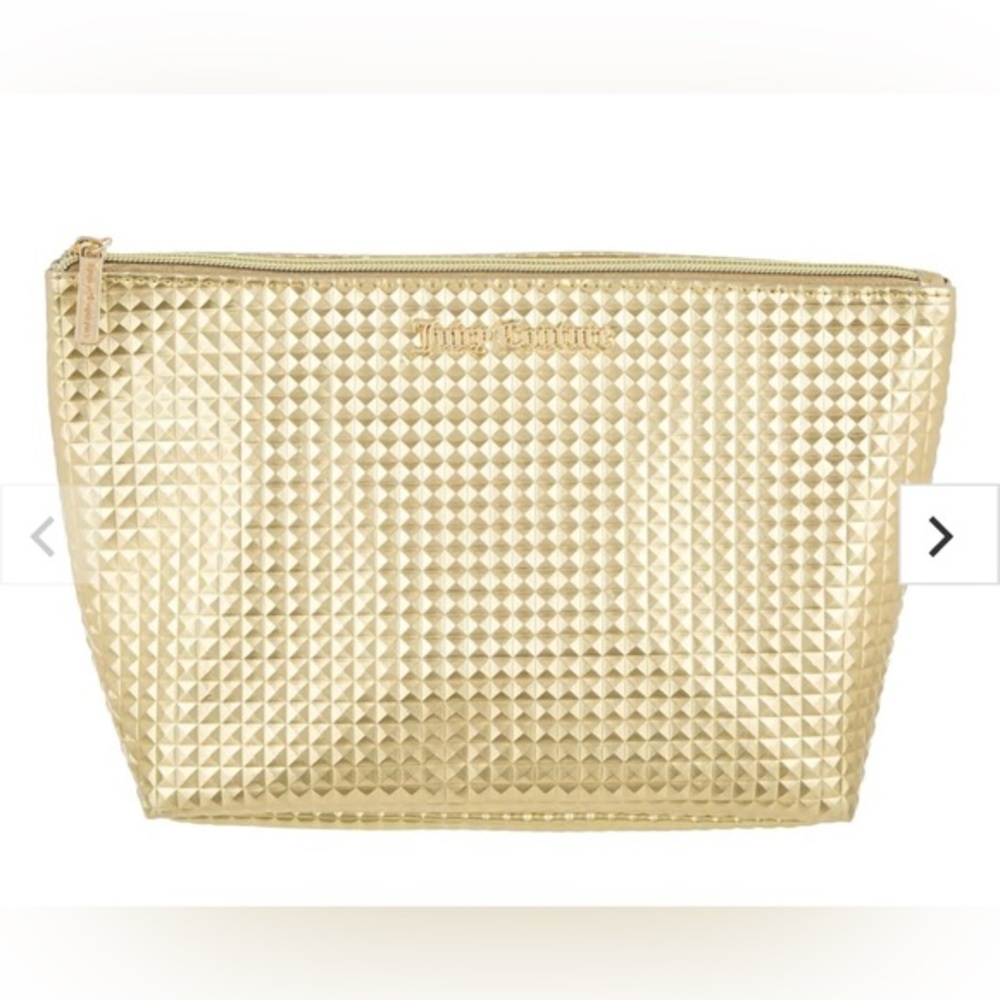 Juicy Couture‎ gold metallic hexagon textured Cosmetic makeup travel bag pouch